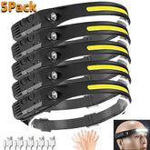 USB Rechargeable LED Sensor Headlamp - 1 to 5 Pack, Waterproof XPE+COB Torch for Camping & Fishing