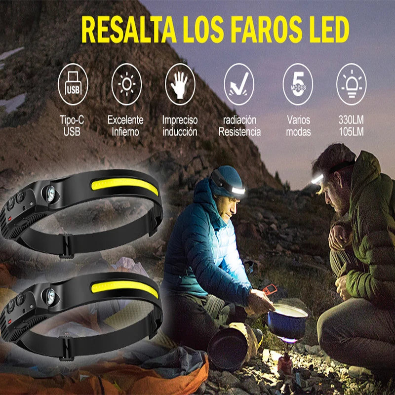 USB Rechargeable LED Sensor Headlamp - 1 to 5 Pack, Waterproof XPE+COB Torch for Camping & Fishing